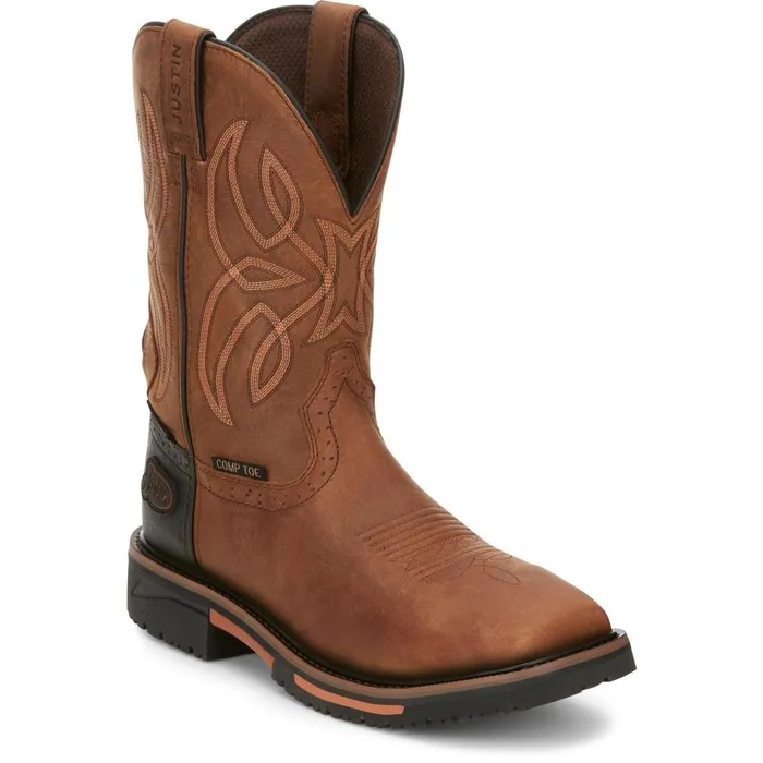 MEN Dallen 11034 Waterproof Nano Comp Toe Brown Justin Boots Work