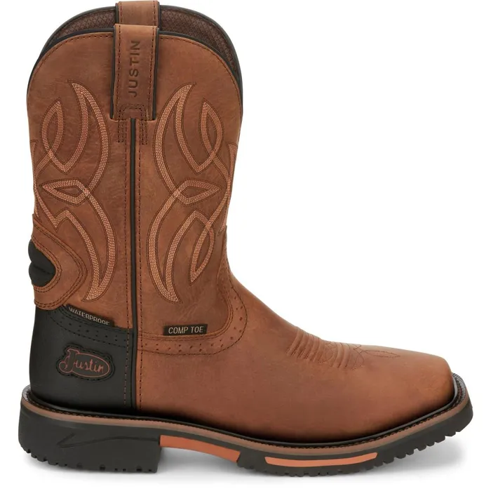 MEN Dallen 11034 Waterproof Nano Comp Toe Brown Justin Boots Work