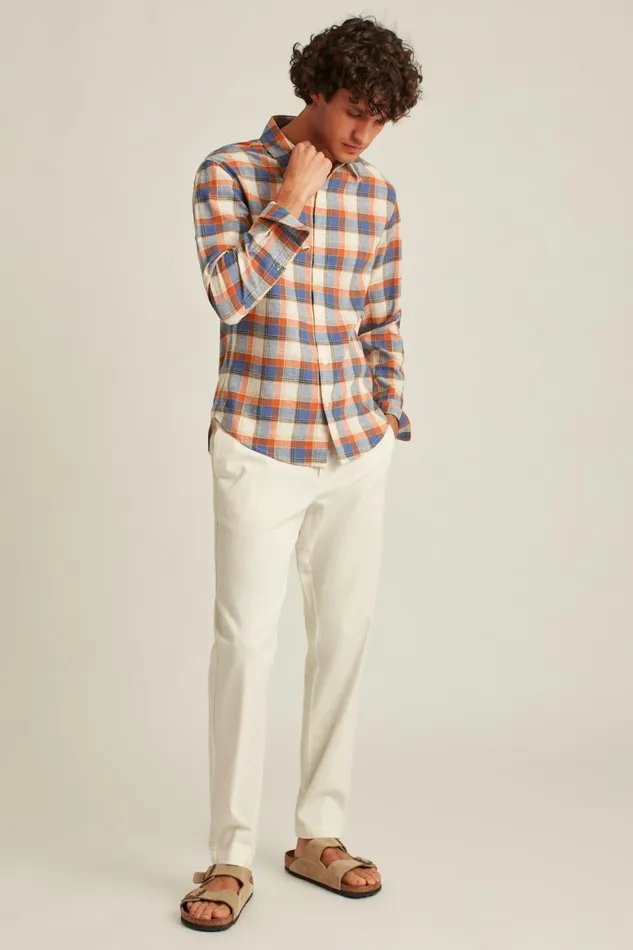 Men Easy Linen Shirt Rust Dorset Plaid Bonobos Casual Shirts