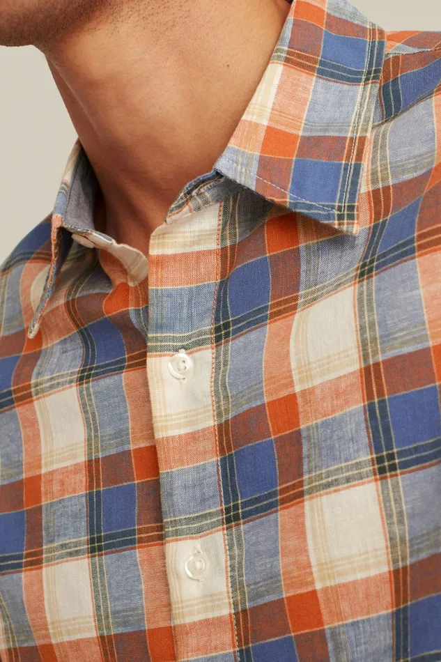 Men Easy Linen Shirt Rust Dorset Plaid Bonobos Casual Shirts