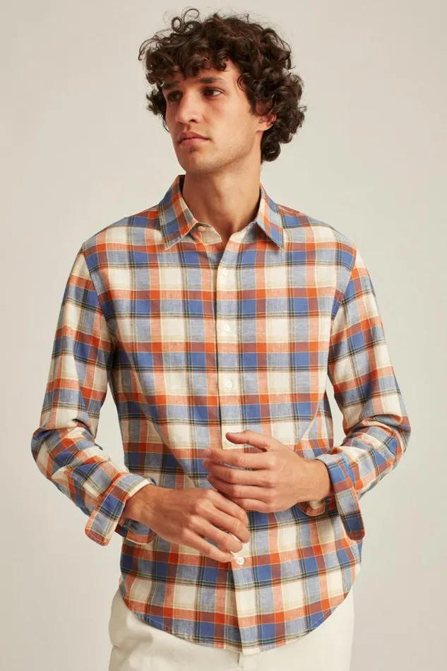 Men Easy Linen Shirt Rust Dorset Plaid Bonobos Casual Shirts