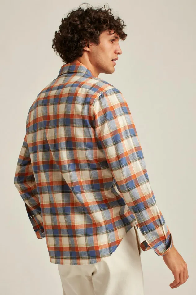 Men Easy Linen Shirt Rust Dorset Plaid Bonobos Casual Shirts