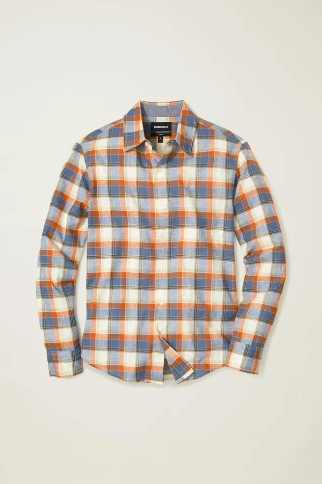 Men Easy Linen Shirt Rust Dorset Plaid Bonobos Casual Shirts