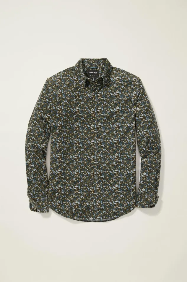 Men Everyday Corduroy Shirt Olive Green Regal Floral Bonobos Casual Shirts