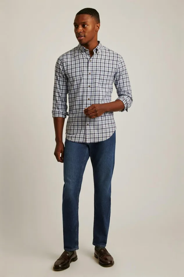 Men Everyday Lightweight Flannel Shirt Heather Blue Burgundy Plaid Bonobos Casual Shirts