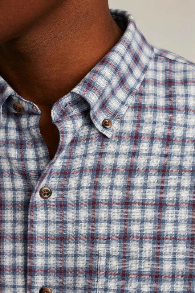 Men Everyday Lightweight Flannel Shirt Heather Blue Burgundy Plaid Bonobos Casual Shirts