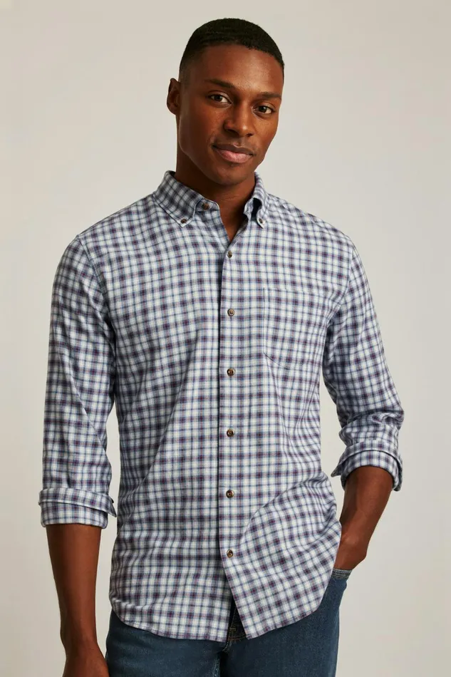 Men Everyday Lightweight Flannel Shirt Heather Blue Burgundy Plaid Bonobos Casual Shirts