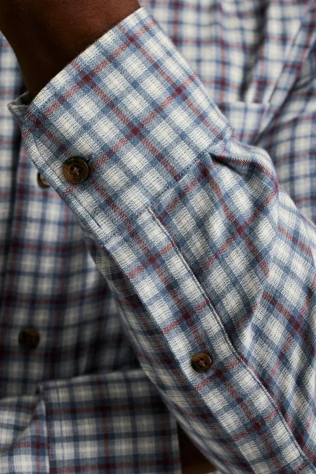 Men Everyday Lightweight Flannel Shirt Heather Blue Burgundy Plaid Bonobos Casual Shirts