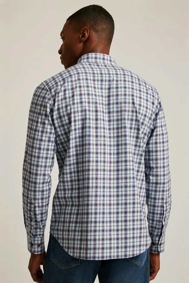 Men Everyday Lightweight Flannel Shirt Heather Blue Burgundy Plaid Bonobos Casual Shirts
