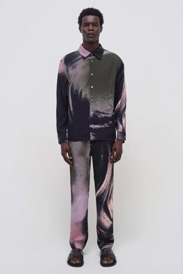 Men Finn Shirt Black Wave Print Jonathan Simkhai Tops and TShirts