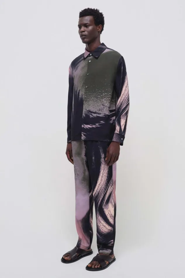 Men Finn Shirt Black Wave Print Jonathan Simkhai Tops and TShirts
