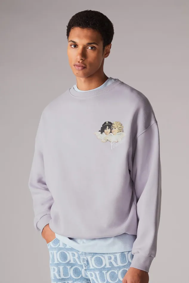Men Fiorucci Sweatshirts and Hoodies Angels Pop Logo Sweatshirt Lilac Men Fiorucci Sweatshirts and Hoodies Angels Pop Logo Sweatshirt Lilac