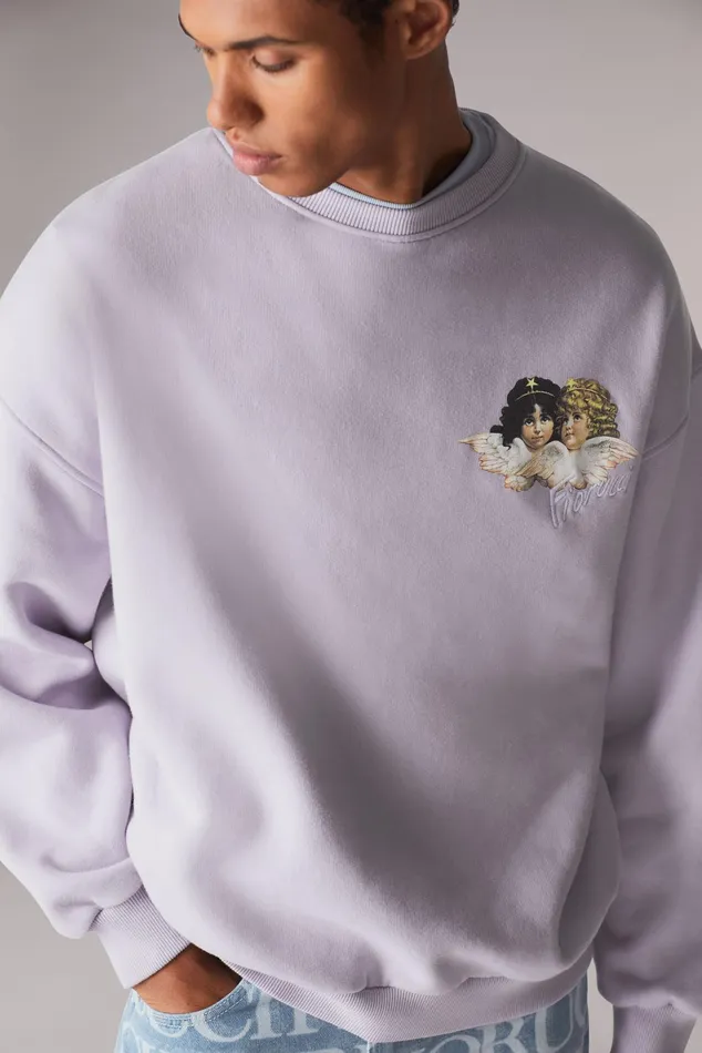 Men Fiorucci Sweatshirts and Hoodies Angels Pop Logo Sweatshirt Lilac Men Fiorucci Sweatshirts and Hoodies Angels Pop Logo Sweatshirt Lilac
