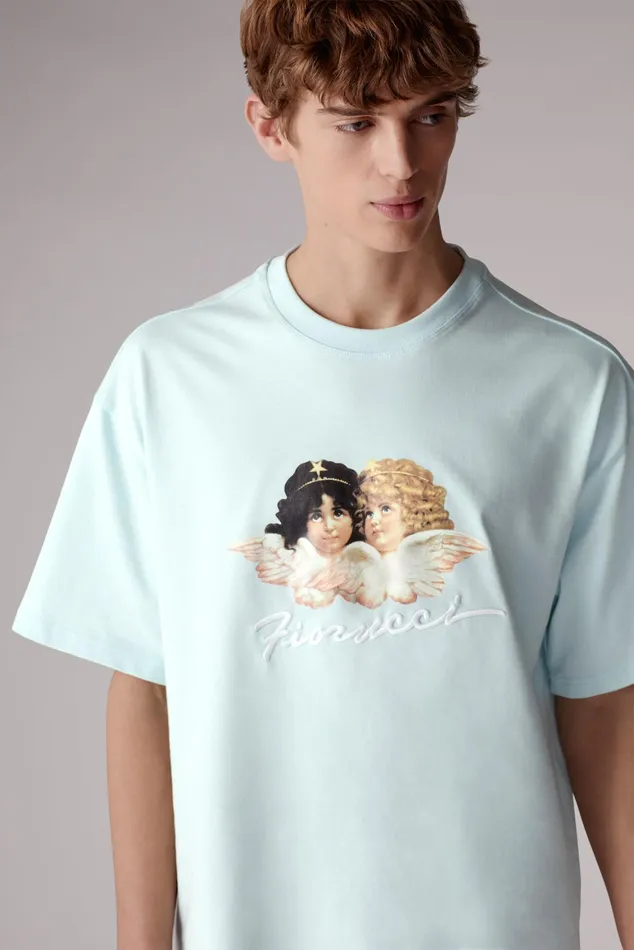 Men Fiorucci TShirts and Tops Angels Squiggle Logo TShirt Blue Men Fiorucci TShirts and Tops Angels Squiggle Logo TShirt Blue