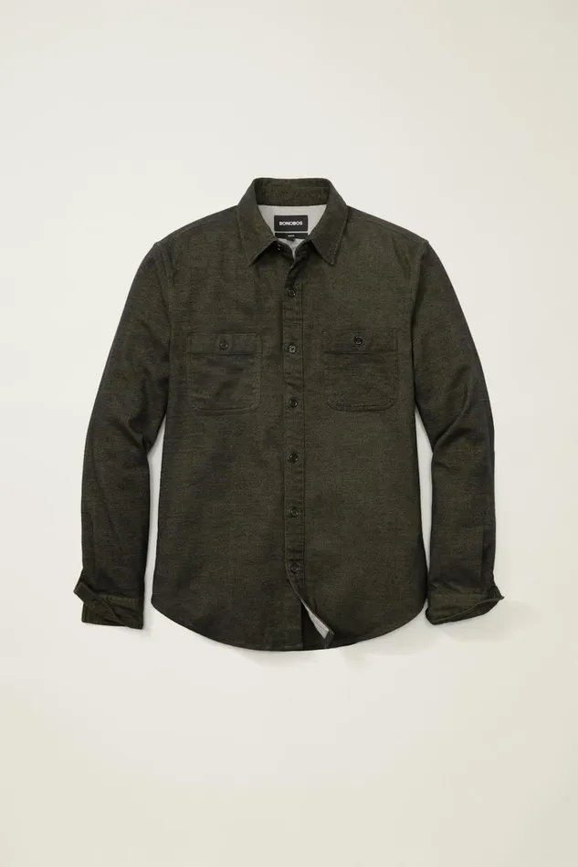 Men Fireside Flannel Shirt Olive Green Twill Dobby Bonobos Overshirts