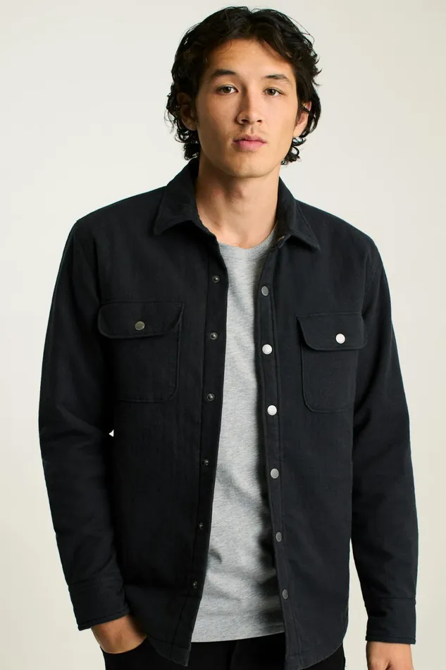 Men Flannel Quilted Jacket Charcoal Herringbone Bonobos Overshirts
