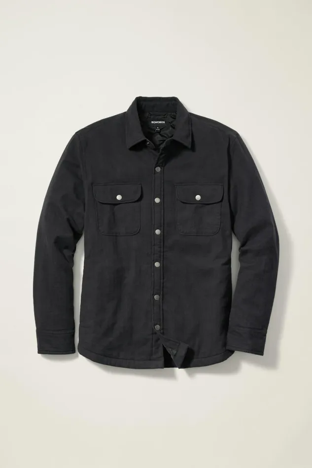Men Flannel Quilted Jacket Charcoal Herringbone Bonobos Overshirts