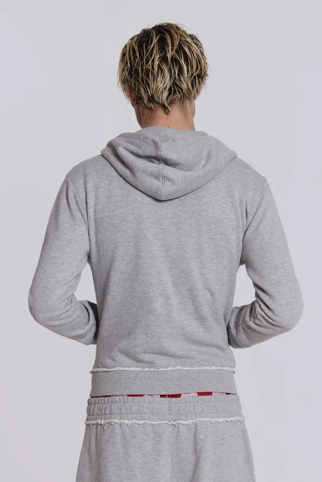 Men Grey Shrunken Zip Hoodie Jaded London Hoodies and Sweatshirts