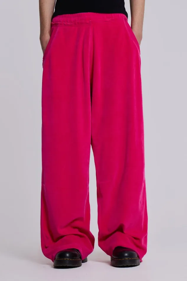 Men Hot Pink Velour Monster Joggers Jaded London Joggers and Sweatpants