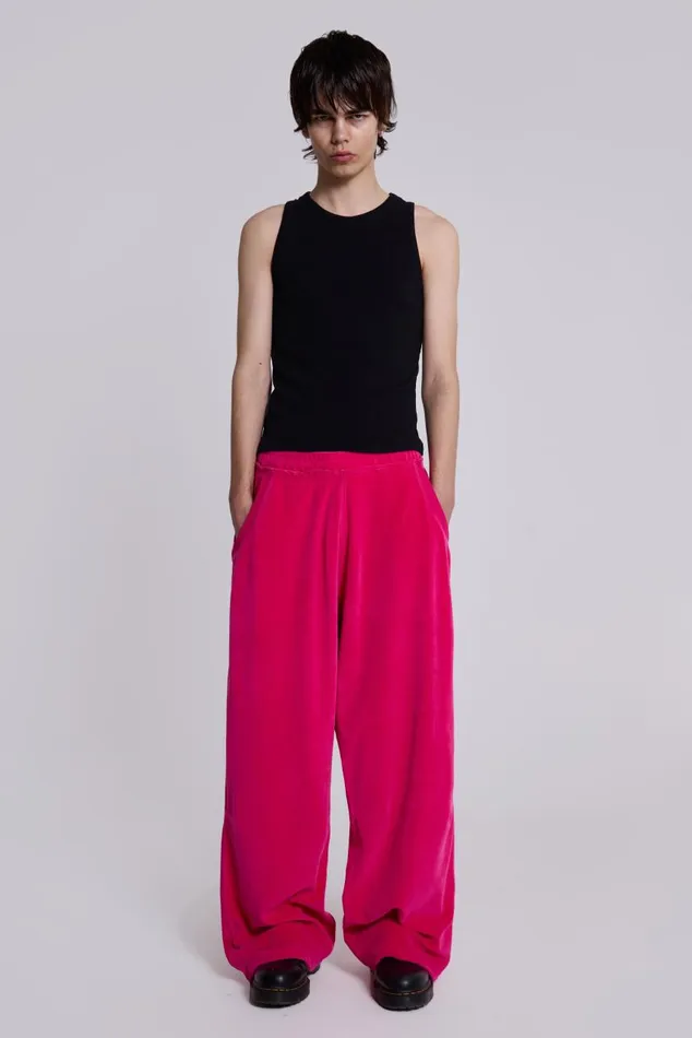 Men Hot Pink Velour Monster Joggers Jaded London Joggers and Sweatpants