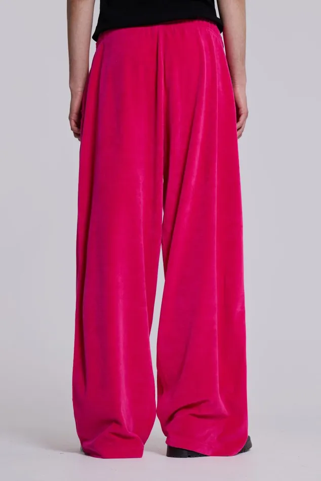 Men Hot Pink Velour Monster Joggers Jaded London Joggers and Sweatpants