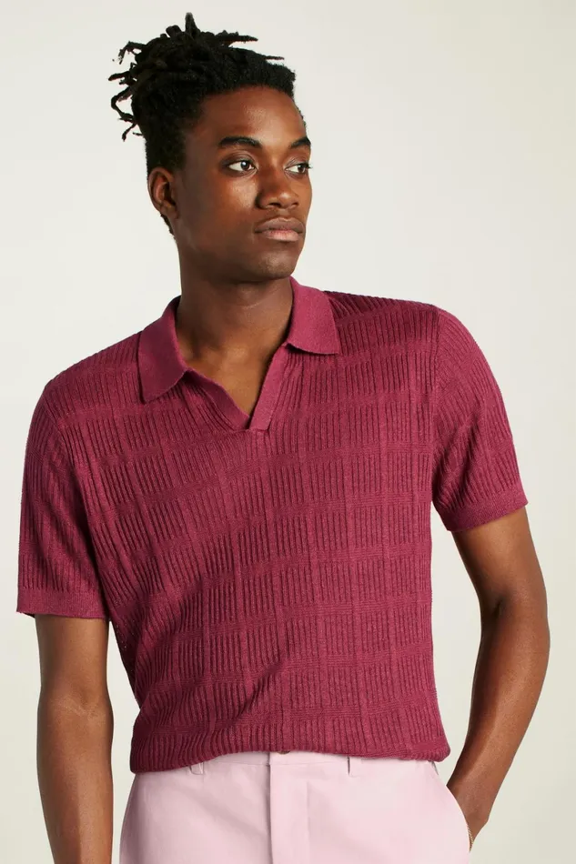 Men Hudson Italian Sweater Polo Red Linen Bonobos Polos