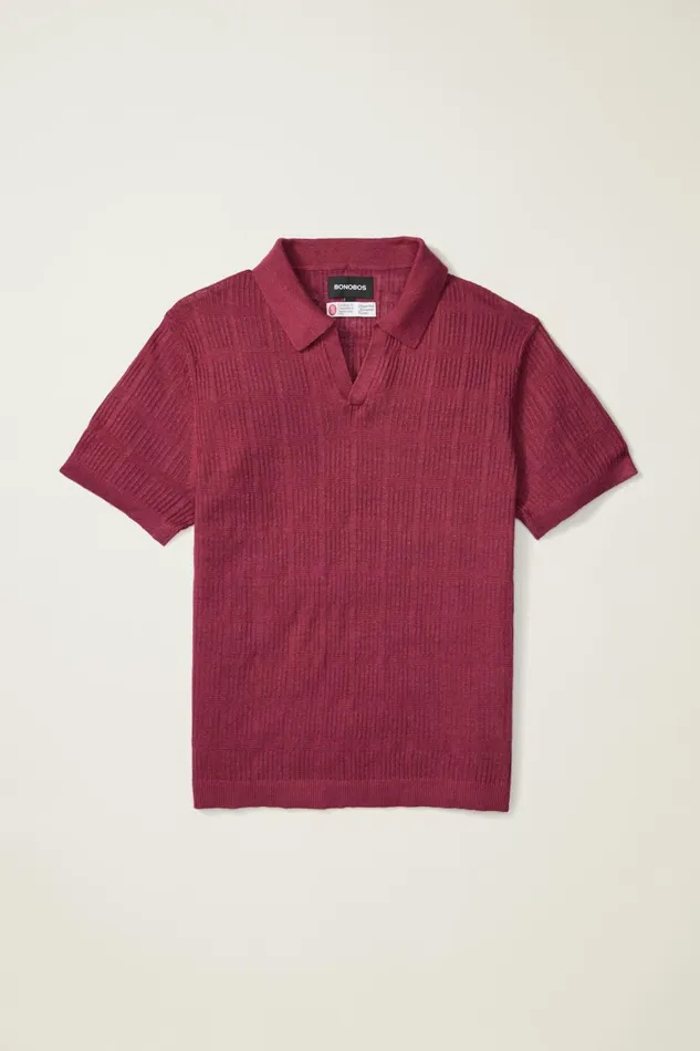 Men Hudson Italian Sweater Polo Red Linen Bonobos Polos