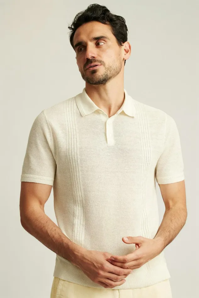Men Hudson Italian Sweater Polo White Linen Bonobos Polos