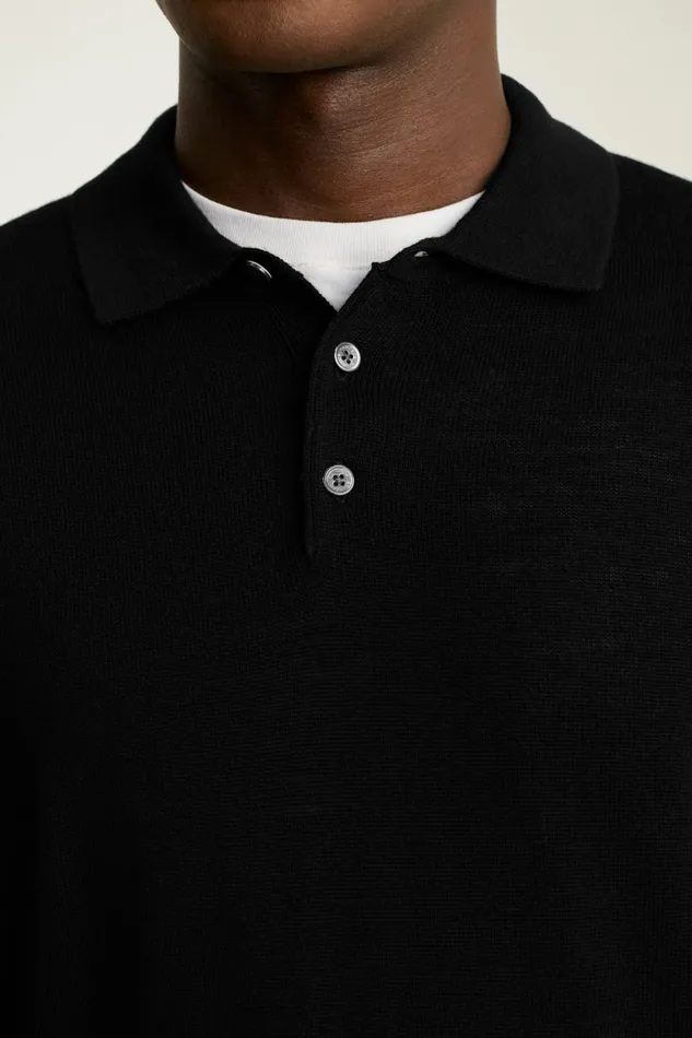 Men Hudson Long Sleeve Sweater Polo Black Merino Bonobos Sweater Polos