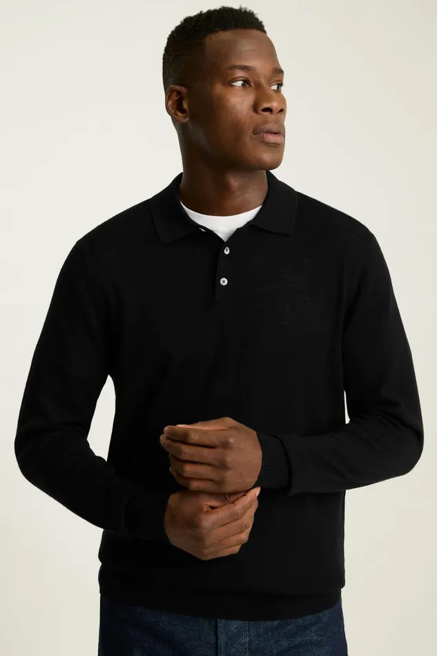 Men Hudson Long Sleeve Sweater Polo Black Merino Bonobos Sweater Polos
