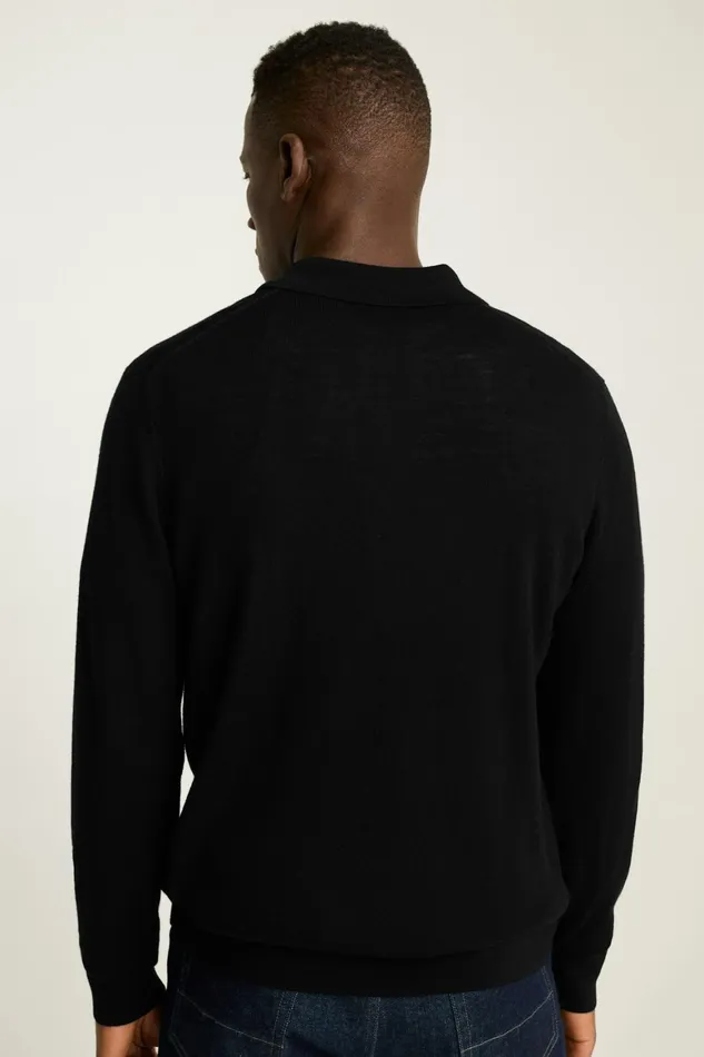 Men Hudson Long Sleeve Sweater Polo Black Merino Bonobos Sweater Polos