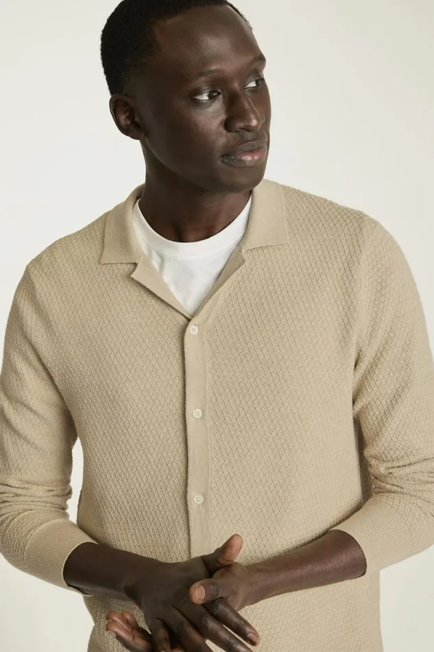 Men Hudson Long Sleeve Sweater Polo Cream Cotton Cashmere Diamond Bonobos Sweater Polos