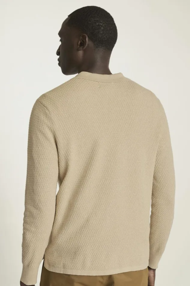 Men Hudson Long Sleeve Sweater Polo Cream Cotton Cashmere Diamond Bonobos Sweater Polos