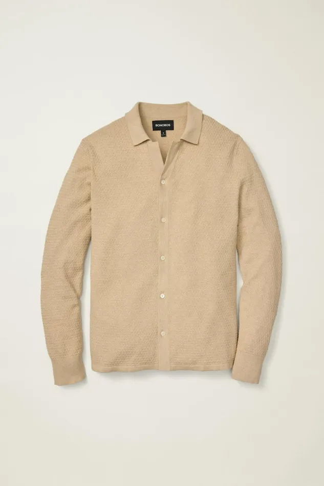 Men Hudson Long Sleeve Sweater Polo Cream Cotton Cashmere Diamond Bonobos Sweater Polos