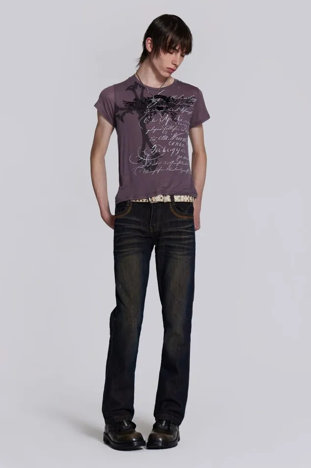 Men Indigo Slub Flared Jeans Jaded London Bootcut Jeans