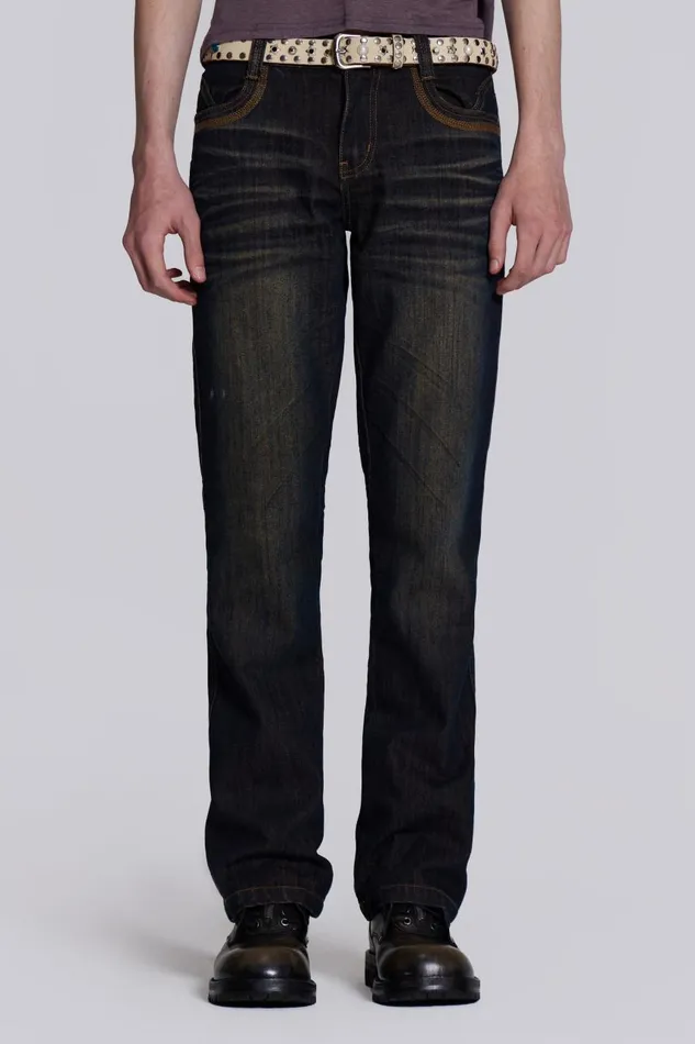 Men Indigo Slub Flared Jeans Jaded London Bootcut Jeans