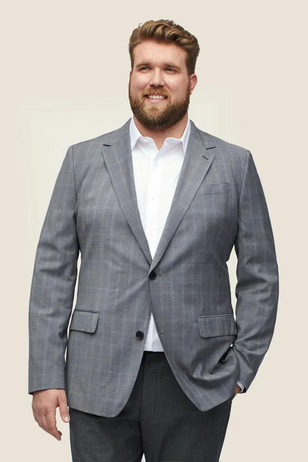 Men Italian Performance Wool Blazer Extended Sizes Landon Grey Large Plaid Bonobos Blazers and Sport Coats