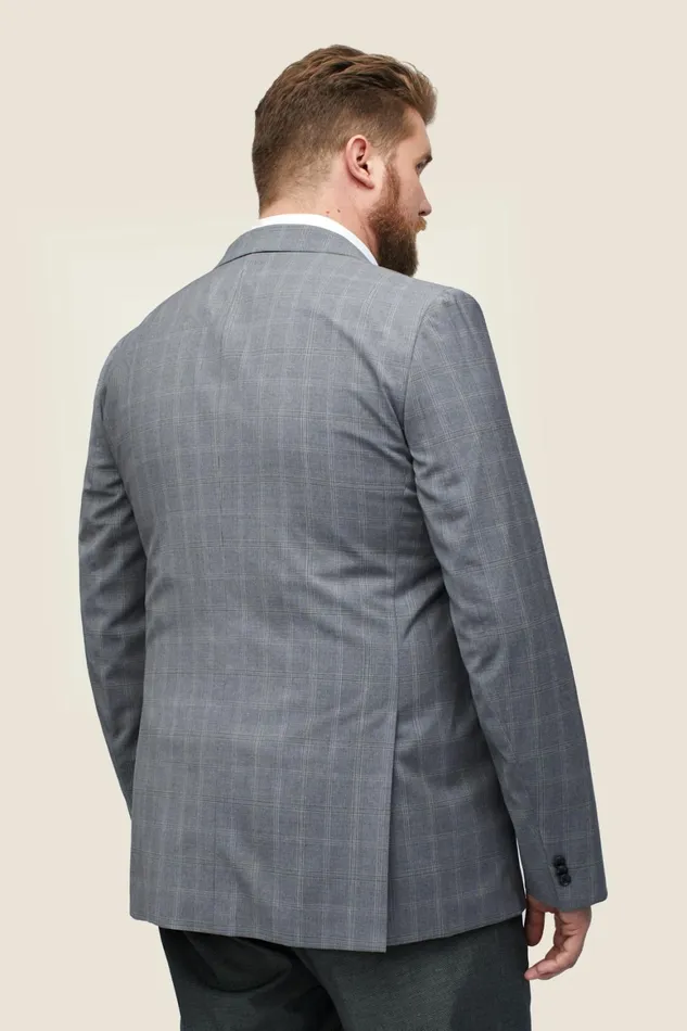 Men Italian Performance Wool Blazer Extended Sizes Landon Grey Large Plaid Bonobos Blazers and Sport Coats