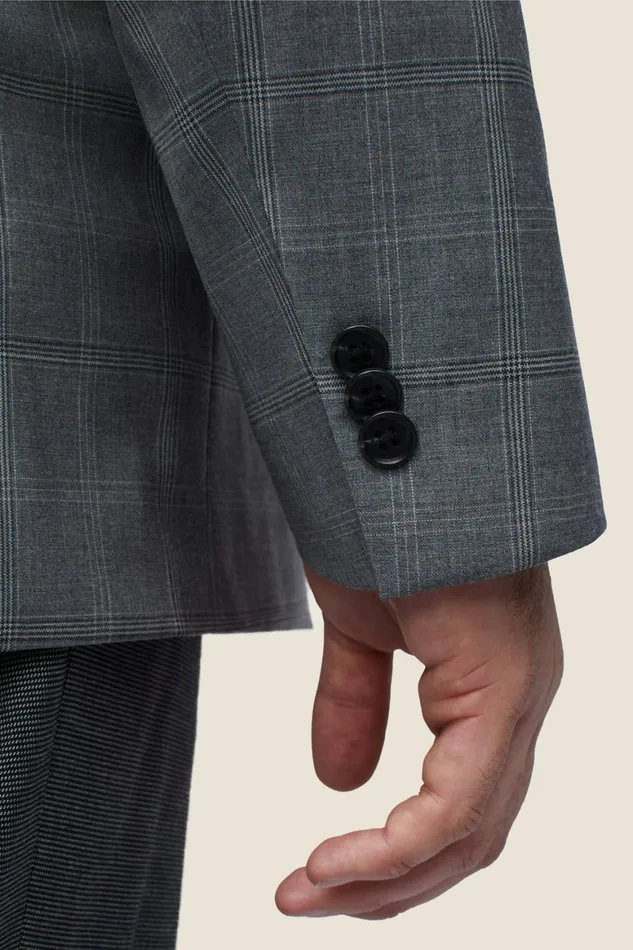 Men Italian Performance Wool Blazer Extended Sizes Landon Grey Large Plaid Bonobos Blazers and Sport Coats