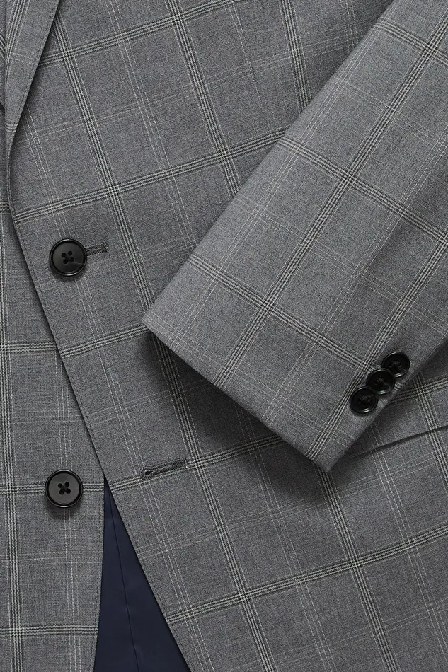 Men Italian Performance Wool Blazer Extended Sizes Landon Grey Large Plaid Bonobos Blazers and Sport Coats