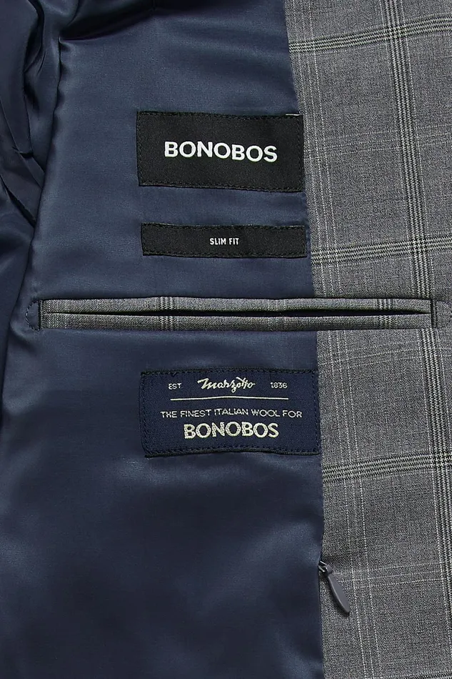 Men Italian Performance Wool Blazer Extended Sizes Landon Grey Large Plaid Bonobos Blazers and Sport Coats