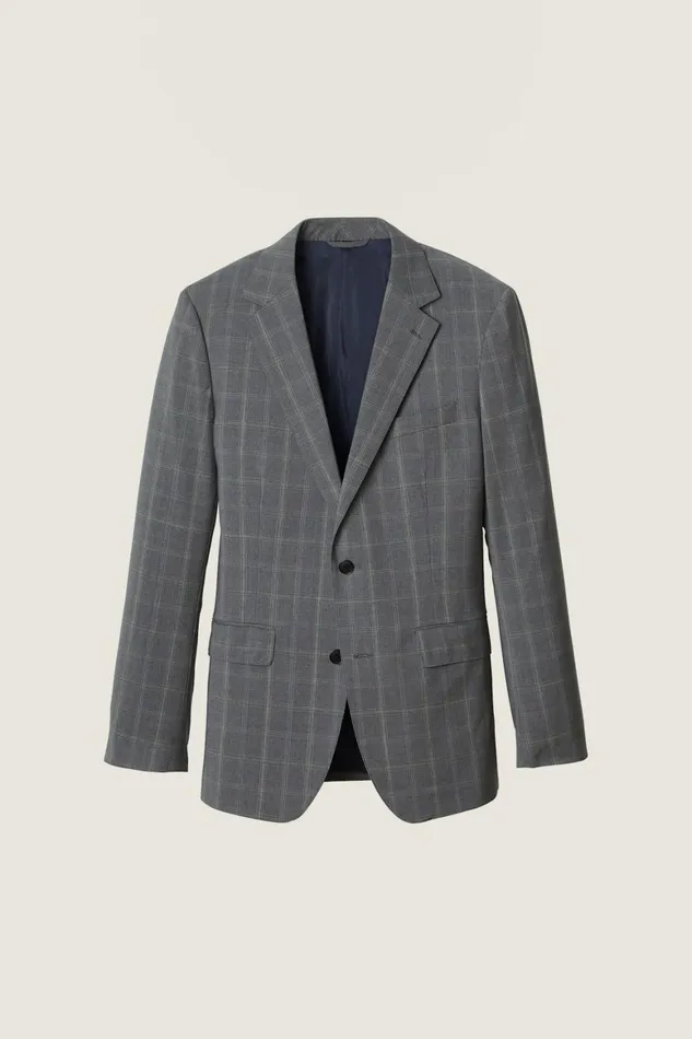 Men Italian Performance Wool Blazer Extended Sizes Landon Grey Large Plaid Bonobos Blazers and Sport Coats