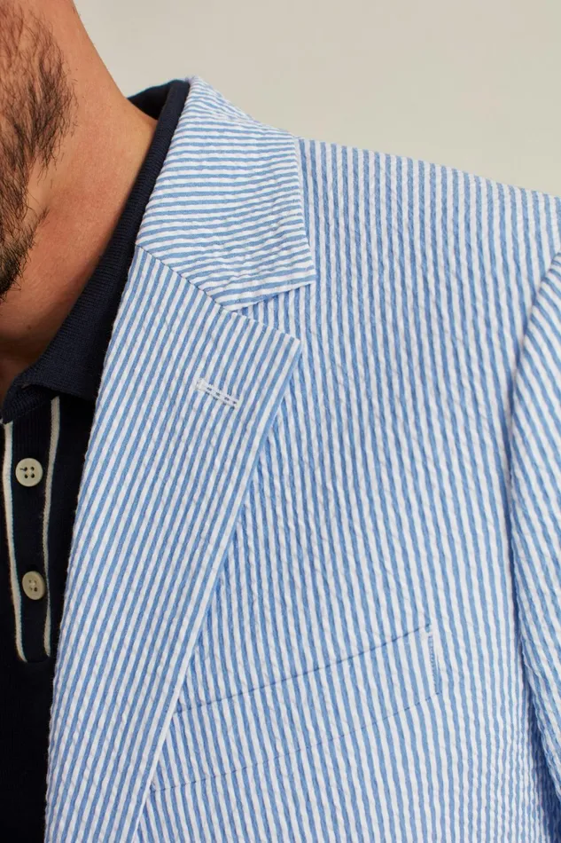 Men Italian Stretch Seersucker Suit Jacket Blue Seersucker Bonobos Blazers and Sport Coats