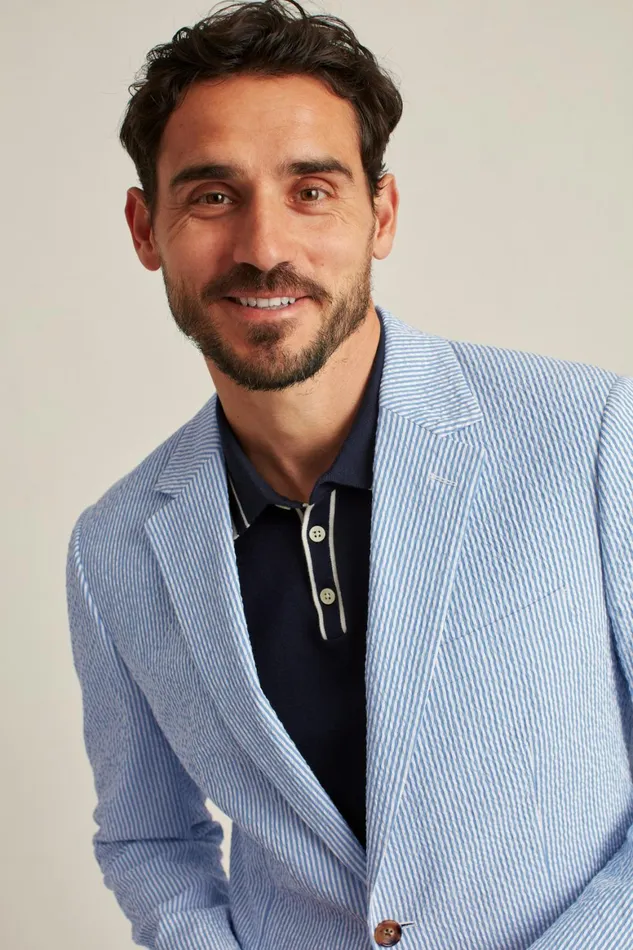 Men Italian Stretch Seersucker Suit Jacket Blue Seersucker Bonobos Blazers and Sport Coats