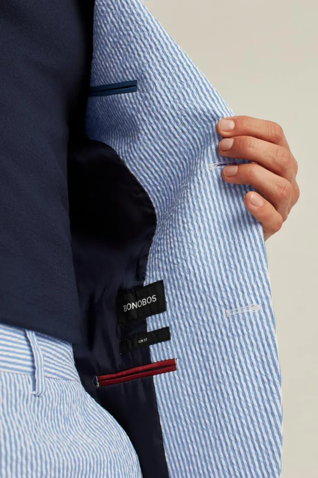 Men Italian Stretch Seersucker Suit Jacket Blue Seersucker Bonobos Blazers and Sport Coats