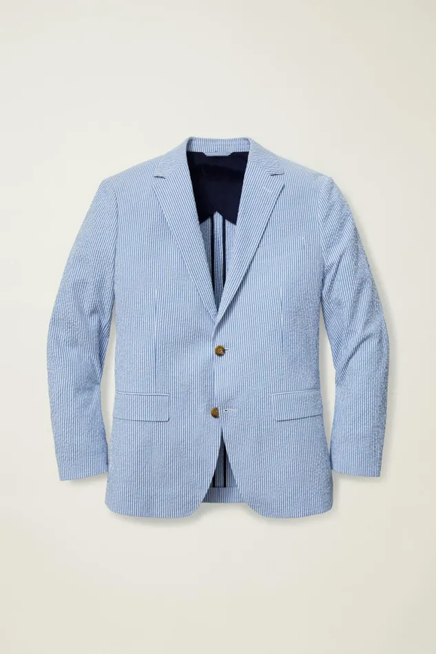 Men Italian Stretch Seersucker Suit Jacket Blue Seersucker Bonobos Blazers and Sport Coats