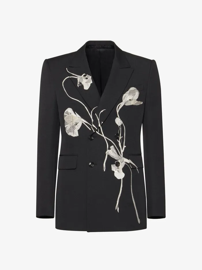 Men Jackets Alexander McQueen Pressed Flower DoubleBreasted Jacket Black