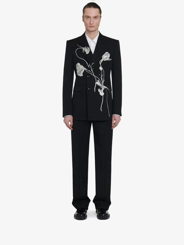 Men Jackets Alexander McQueen Pressed Flower DoubleBreasted Jacket Black