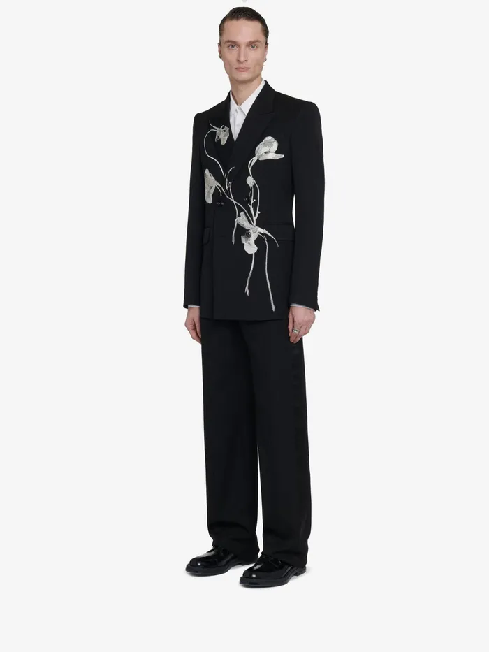 Men Jackets Alexander McQueen Pressed Flower DoubleBreasted Jacket Black