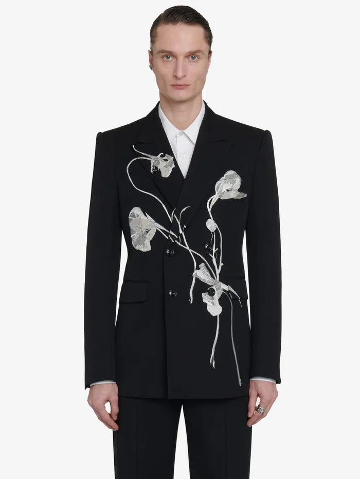 Men Jackets Alexander McQueen Pressed Flower DoubleBreasted Jacket Black